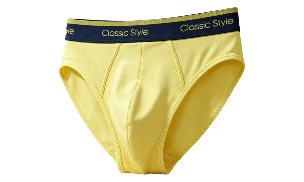Custom yellow and navy men’s briefs for private label manufacturing
